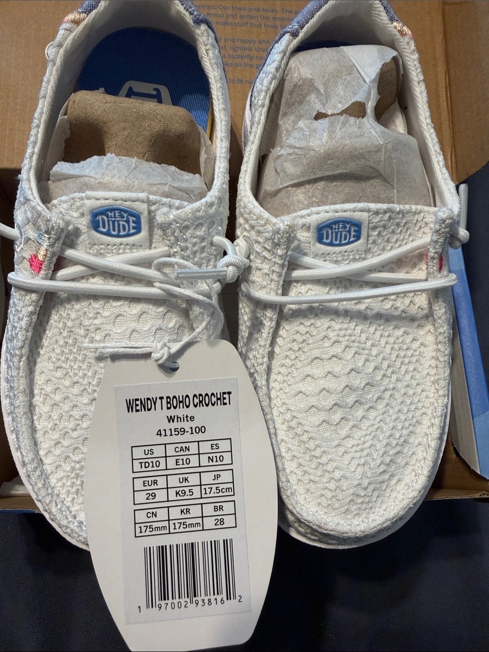 Hey Dude Wendy T Boho Crochet White Slip-On Sneakers